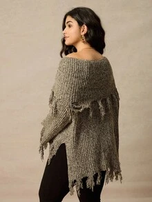 Juhart Áo len chui đầu tua rua hở vai cỡ lớn dành cho nữ - Cà phê nâu - Xem 2