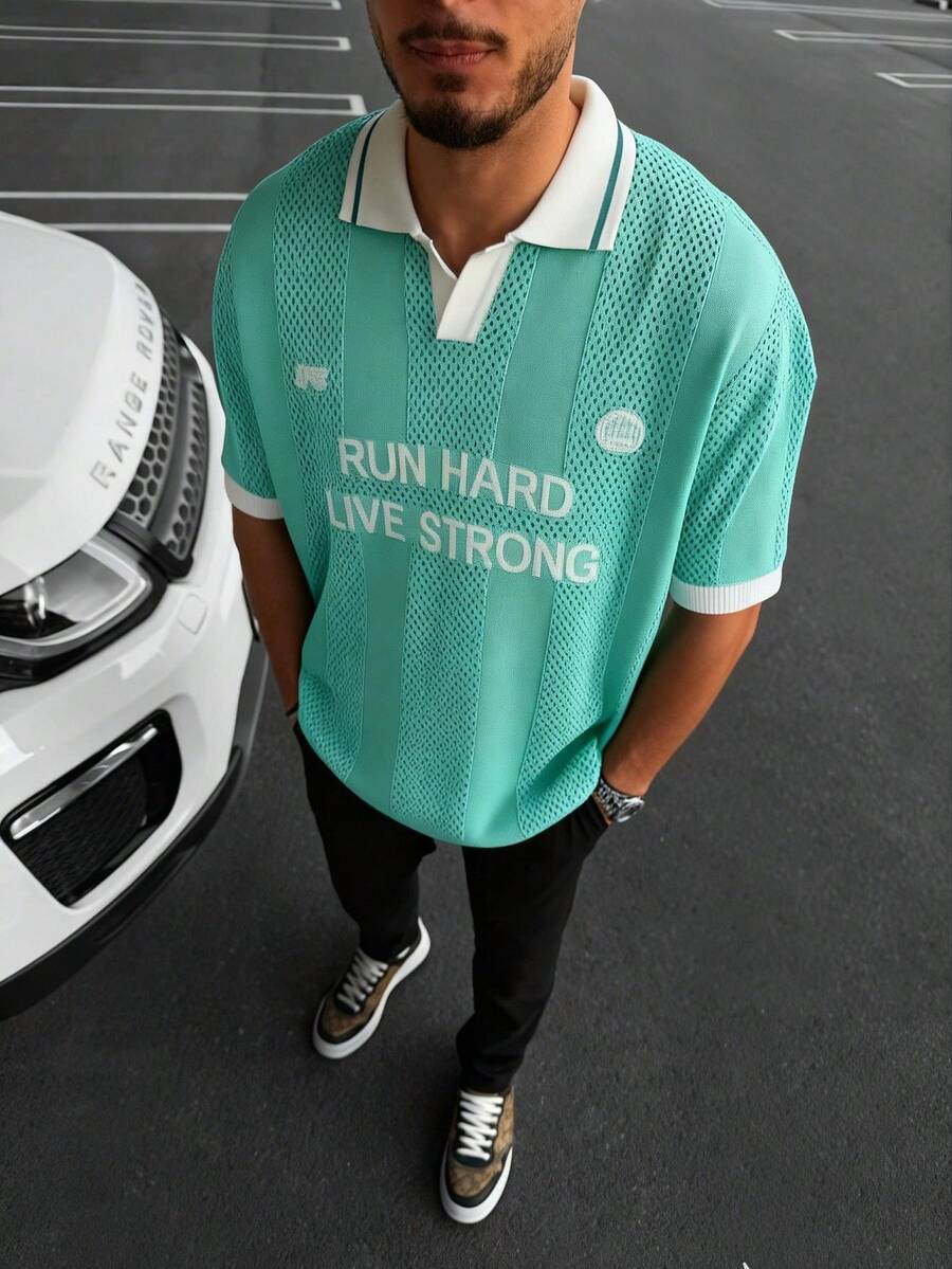 Manfinity LEGND Suéter de punto casual con estampado de letras para hombres, verano - verde menta - Ver 1