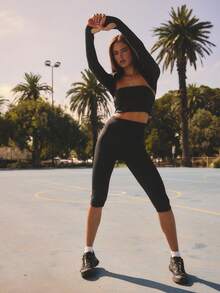 Aralina Open Front Long Sleeve Cropped Shrug Stretch Fabric Cute Tops Summer Outfits For Women Going Out Tops Women Top - Black - View 8