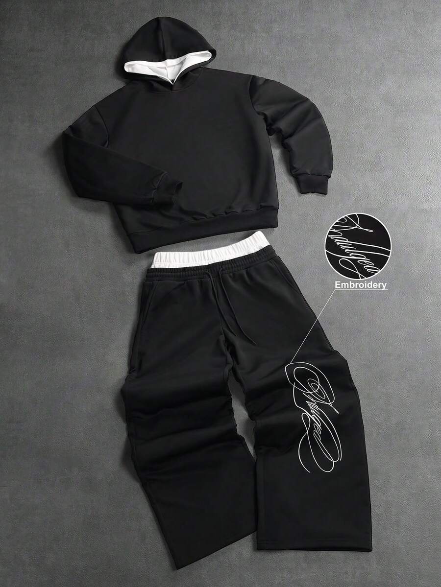 PAVTROS Conjunto casual de sudadera con capucha de manga larga y pantalones largos con cordón en la cintura para hombre - Negro - Ver 1
