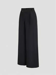 Sweetra Women's New Elegant Fashion Commuter Asymmetrical Pleated Pocket Straight Leg Black Pants - Black - View 3