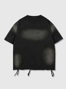 ROMWE MEN Men's Casual Short Sleeve Washed Crew Neck T-Shirt - Black - View 2