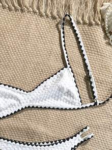 Swim Vcay Spring/Summer Knit Jacquard Wireless Camisole Top And Swim Shorts Women's Vacation Beach Swimsuit Set - White - View 3