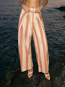 SHEIN ICON 度假休闲复古条纹抽绳裤 - 彩色 - 查看 6
