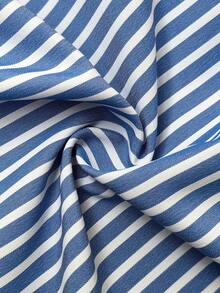 Rustia Plus Size Women Striped Print Halter Backless Casual Vacation Dress - Blue - View 6