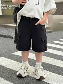 男童宽松黑色牛仔工装短裤 - 黑色 - 查看 5