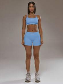 Musera Sport 交叉背带运动文胸和提臀紧身裤套装，适合秋季、冬季、夏季运动健身等各种运动场合。 - 淺藍色 - 查看 4