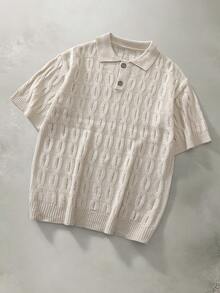 Manfinity CityGents 男士纯色短袖落肩半开襟休闲针织上衣 - 杏色 - 查看 1