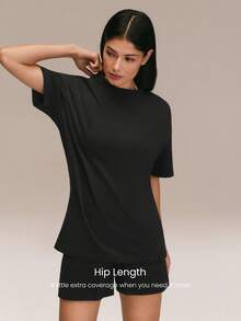 GLOWMODE CloudKnit Float On Hip Length Soft Sweat-Wicking Relaxed Fit Crewneck Tee Gym Outdoors Daily Casual Wear - Black - View 3