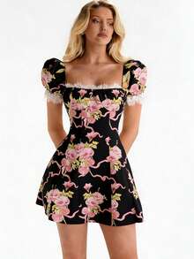 Glamine Đầm công chúa gợi cảm in hoa tay cánh hoa lãng mạn dành cho nữ - Nhiều màu - Xem 5