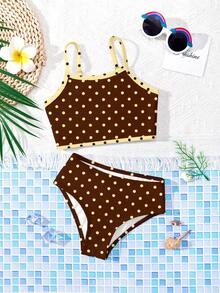 SHEIN 女童休闲修身吊带背心和三角比基尼泳衣套装，适合夏季穿着 - 彩色 - 查看 3