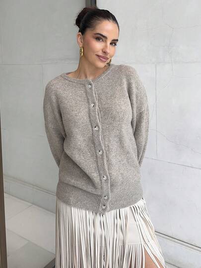 Marta Soriano Women's Loose Business Casual Solid Color Minimalist Knit Cardigan, Autumn/Winter