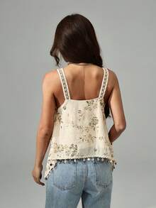 SHEIN PETITE 女士亮片荷叶边下摆优雅吊带衫 - 白色 - 查看 3