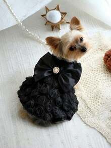 1 bộ trang phục cho thú cưng hình hoa hồng dễ thương, khóa dán, màu đen/hồng/trắng, kiểu váy cưới xòe cho mèo và chó, trang phục phù dâu. - màu đen - Xem 3