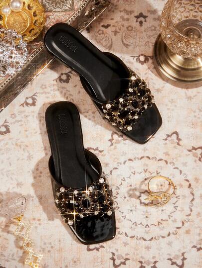 CUCCOO TILAWA Women's Rhinestone Decorated Flat Sandals