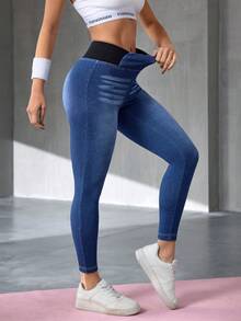 Flexra Women's Casual Elastic Skinny Denim Jeans - Blue - View 3