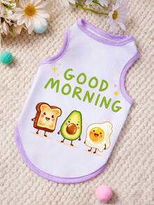 PETSIN 1 chiếc áo vest cho thú cưng in hình lời chúc bữa sáng dễ thương, màu tím nhạt và trắng, mềm mại, thoáng khí, thoải mái. - Nhiều màu - Xem 1