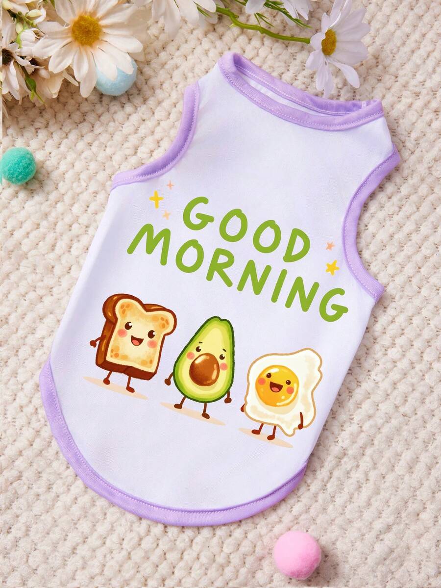 PETSIN 1 chiếc áo vest cho thú cưng in hình lời chúc bữa sáng dễ thương, màu tím nhạt và trắng, mềm mại, thoáng khí, thoải mái. - Nhiều màu - Xem 1