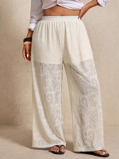 Elaquor Pantalones de talla grande de unicolor casual con jacquard