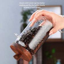 1 pieza Tarro de café de vidrio con tapa de madera y juego de cucharas, tarros de almacenamiento de alimentos herméticos para organización de la cocina - Disponible en 3 tamaños - Transparente - Ver 5