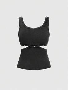 ROMWE Avant Avant Street Hollow Eyelet Ribbed Women Tank Top - Dark Grey - View 1