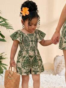 SHEIN Baby Girl Ditsy Floral Ruffled Collar Casual Romper - Multicolor - View 1