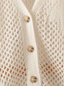 GlowEve Women's Solid Color Hollow V-Neck Sleeveless Knit Top - Beige - View 5