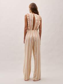 Nöista Striped Sleeveless Jumpsuit With Soft Ruffle Shoulders, Elastic Waist, And Wide-Leg Silhouette.Summer, Relaxed, Spring, Easter. - Yellow - View 2