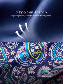 LUVLETTE Summer Stylish Navy & Paisley Pajama Set - Lace-Trimmed Camisole & Wide-Leg Pants Summer Lounge Wear Curve Lingerie Pyjama - Blue - View 6