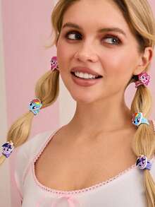 My Little Pony X SHEIN 6条装，可爱卡通糖果色发带，女士发绳，弹性不伤发，橡皮筋，扎头发，马尾辫发型，蓝色，粉色，紫色。 - 彩色 - 查看 4