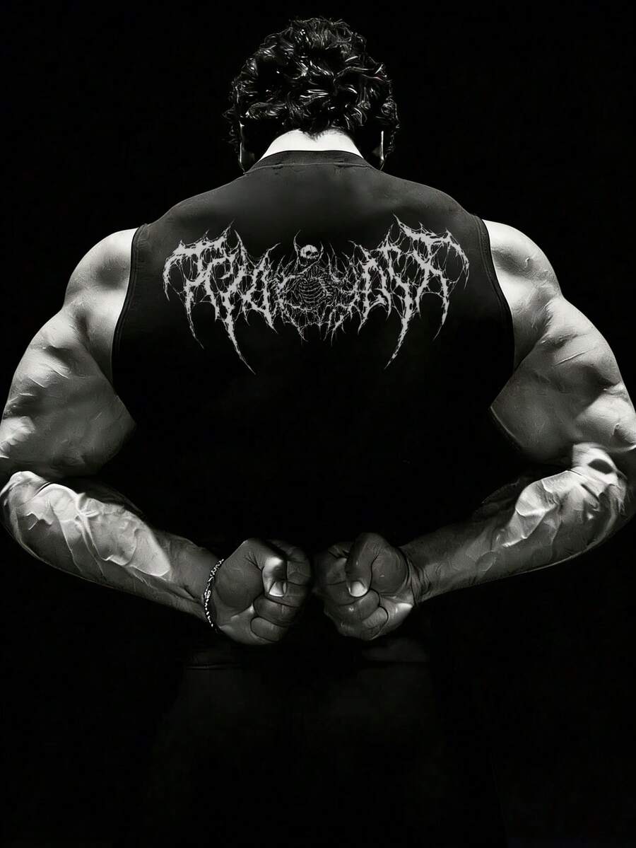 GymBeat 男士休闲印花圆领紧身运动背心，夏季 - 黑色 - 查看 1