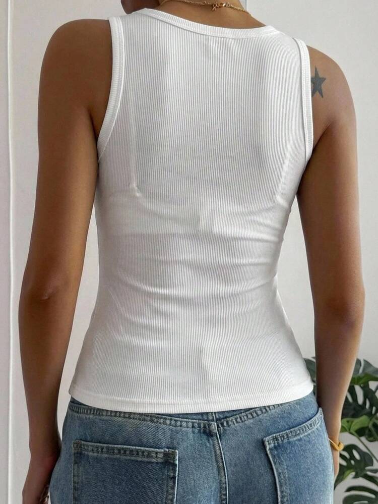 Women's Fitted Square Neck Ribbed Camisole Summer