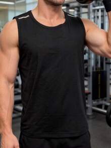 Manfinity Dauomo Men's Black Summer Gym Tank Top,Baggy Casual Solid Workout Tanks Muscle Tank Top,Male Running & Gym - Black - View 2