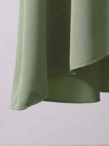 1pc Girls' Refreshing Bowknot Belt Cap Sleeve Asymmetrical Hem Elegant Dress, Suitable For Spring/Summer Gatherings And Outings - Green - View 6