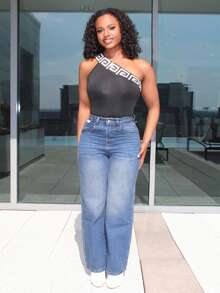 Steph T 斜口袋直筒牛仔裤 阔腿牛仔裤 宽松牛仔裤 - 霧霾藍 - 查看 6