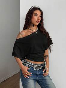 Coolane 女士四季皆宜音乐会/锐舞派对/Y2K基础日常穿搭必备露肩收腰T恤 - 彩色 - 查看 5