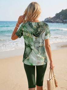 Sylviya 女士圆领短袖上衣和七分裤休闲简约两件套，适合夏季穿着 - 彩色 - 查看 5