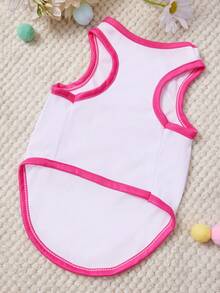 PETSIN 1pc Cool Bear Drinking Milk Tea Letter Printed Pet Tank Top Rose Red Pinwhite Vacation Style Soft, Breathable And Comfortable Pet Clothes - Multicolor - View 4