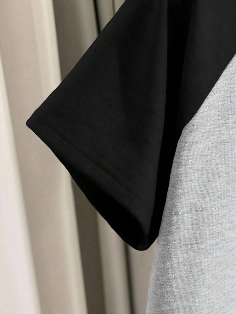 Nuevo conjunto de camiseta de manga corta de estilo raglan con contraste negro y gris, de moda para adolescentes, con estampado gráfico en inglés "BROOKLYN-NEW YORK", con bolsillos, adecuado para primavera y verano, relajado y cómodo, para uso casual diario, ropa para niñas adolescentes - Multicolor - Añade 4