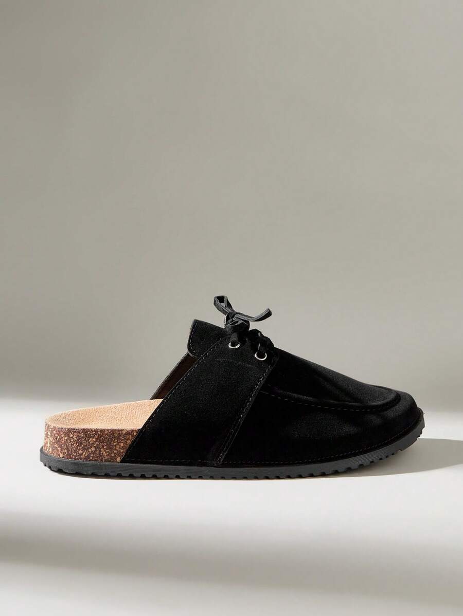 Solecia Sapatos femininos casuais de sola grossa, sem fecho, para uso em casa ou ao ar livre. - Preto - Ver 1