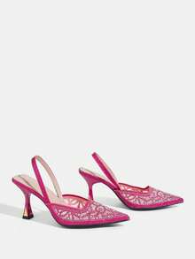 CUCCOO TILAWA Women's Fashionable Elegant Party Rhinestone Decorated Pumps - Hot Pink - View 4