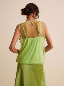 LOTSLUV Women's Green Rose Embellished Sleeveless Top, Sheer Patchwork Design, Suitable For Spring And Summer, Flower Top For Women, 3d Flower Top, Latest Tops For Women New Arrivals, Party Tops For Women, Blouse For Women Casual Mother - Green - View 2