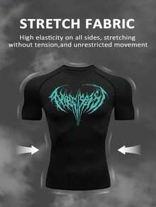 RISE LYT Men's Summer Letter Print Raglan Short Sleeve Compression Top And Drawstring Waist 2 In 1 Shorts Sports Suit Gym Suit Two-Piece Set Gym Shirt Set Man Shorts Set Gym Clothes - Black - View 5