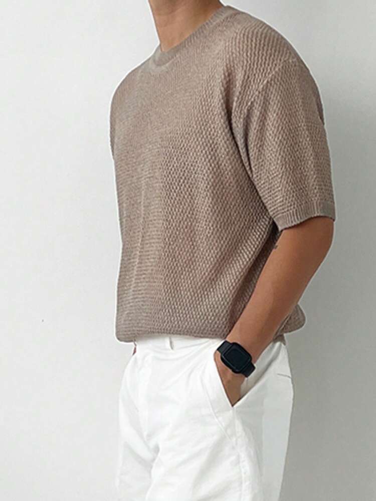 Men's Grey Short Sleeve Crew Neck Knit Top, Summer