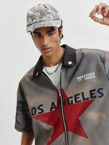 TOKVUE Men's Casual Street Style Zip-Up Short Sleeve Shirt - Black - View 3