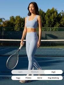 Fluxe 女士蕾丝边高腰无缝打底裤 - 藍色 - 查看 4