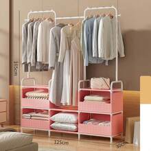 1pc Assembled Wardrobe Cabinet, Reinforced Iron Frame Clothes Rack For Home Bedroom, Clothing & Miscellaneous Storage, Modern Design, Durable - Multicolor - View 5
