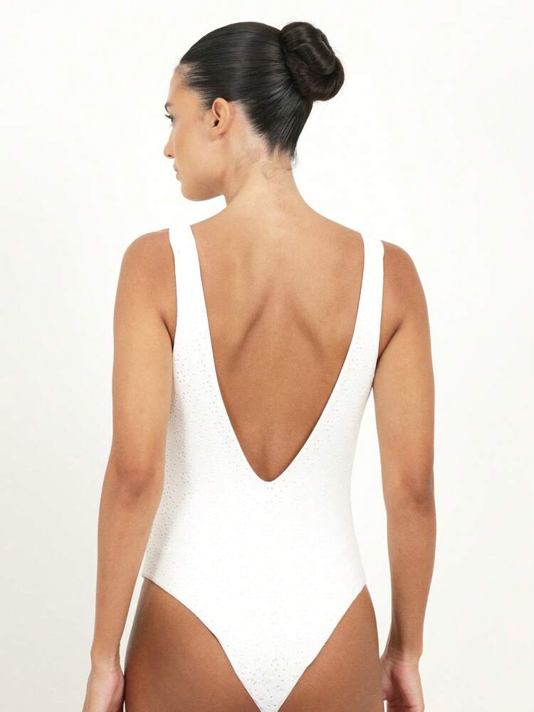 KSTM Women's Ruched Front Bust Tie Detail One Piece Swimsuit With Deep V Back And Regular Tank Straps For Summer Beach Pool Vacation