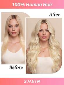 100% Cabello humano real 9 piezas Extensiones de cabello rectas con clip 148G 14-24 pulgadas Color dorado platino Doble trama Extensiones de cabello con clip invisibles Cabello humano Remy natural para uso diario de mujeres y niñas - S60A - Ver 9