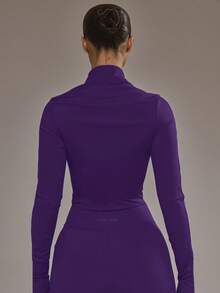 Musera Sport Zip Through Stripe Detail Cropped BBL Jacket Only Padel Autumn Fall Activewear Sport Gym Workout Yoga Pilates Fitness Daily Casual - Violet Purple - View 6